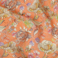 Peach Multicolor Floral Printed Premium Pure Silk Crepe Fabric with Artistic Botanical Design, 110 cms Width, Made in India-D26329
