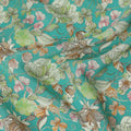 Turquoise Multicolor Floral Printed Premium Pure Silk Crepe Fabric with Botanical Garden Design, 110 cms Width, Made in India-D26331