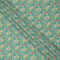 Turquoise Multicolor Floral Printed Premium Pure Silk Crepe Fabric with Botanical Garden Design, 110 cms Width, Made in India-D26331