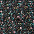 Black Multicolor Floral Printed Premium Pure Silk Crepe Fabric with Botanical Vine Design, 110 cms Width, Made in India-D26326