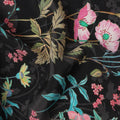 Black Multicolor Floral Printed Premium Pure Silk Crepe Fabric with Botanical Vine Design, 110 cms Width, Made in India-D26326