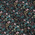 Black Multicolor Floral Printed Premium Pure Silk Crepe Fabric with Botanical Vine Design, 110 cms Width, Made in India-D26326