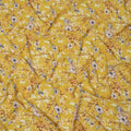 Mustard Yellow Multicolor Floral Printed Premium Pure Silk Crepe Fabric with Botanical Leaf and Bloom Design, 110 cms Width, Made in India-D26328