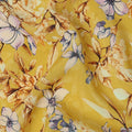 Mustard Yellow Multicolor Floral Printed Premium Pure Silk Crepe Fabric with Botanical Leaf and Bloom Design, 110 cms Width, Made in India-D26328