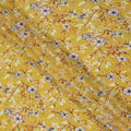 Mustard Yellow Multicolor Floral Printed Premium Pure Silk Crepe Fabric with Botanical Leaf and Bloom Design, 110 cms Width, Made in India-D26328