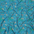 Turquoise Blue Multicolor Floral Printed Premium Pure Silk Crepe Fabric with Tropical Leaf and Blossom Design, 110 cms Width, Made in India-D26324