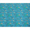 Turquoise Blue Multicolor Floral Printed Premium Pure Silk Crepe Fabric with Tropical Leaf and Blossom Design, 110 cms Width, Made in India-D26324
