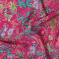 Pink Multicolor Floral Printed Premium Pure Silk Crepe Fabric with Tropical Botanical Design, 110 cms Width, Made in India-D26323