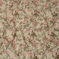 Beige Floral Printed Premium Pure Silk Crepe Fabric with Delicate Botanical Design, 110 cms Width, Made in India-D26316