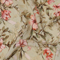 Beige Floral Printed Premium Pure Silk Crepe Fabric with Delicate Botanical Design, 110 cms Width, Made in India-D26316