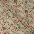 Beige Floral Printed Premium Pure Silk Crepe Fabric with Delicate Botanical Design, 110 cms Width, Made in India-D26316