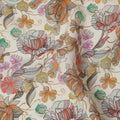 Ivory Multicolor Floral Printed Premium Pure Silk Crepe Fabric with Abstract Botanical Design, 110 cms Width, Made in India-D26322