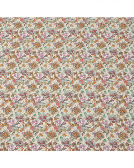 Ivory Multicolor Floral Printed Premium Pure Silk Crepe Fabric with Abstract Botanical Design, 110 cms Width, Made in India-D26322