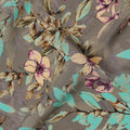 Grey Floral Printed Premium Pure Silk Crepe Fabric with Multicolor Botanical Design, 110 cms Width, Made in India-D26317