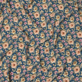 Teal Blue Vintage Floral Allover Print Premium Silk Crepe Fabric, 110 Cms, India-D26884