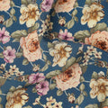 Teal Blue Vintage Floral Allover Print Premium Silk Crepe Fabric, 110 Cms, India-D26884
