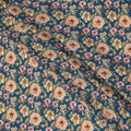 Teal Blue Vintage Floral Allover Print Premium Silk Crepe Fabric, 110 Cms, India-D26884