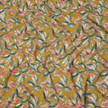 Mustard Yellow Tropical Leaf Allover Print Premium Silk Crepe Fabric, 110 Cms, India-D26882