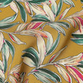 Mustard Yellow Tropical Leaf Allover Print Premium Silk Crepe Fabric, 110 Cms, India-D26882