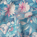 Sky Blue Floral Botanical Print Premium Silk Crepe Fabric, 110 Cms, India-D26880