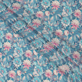 Sky Blue Floral Botanical Print Premium Silk Crepe Fabric, 110 Cms, India-D26880