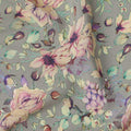 Grey Rose Floral Botanical Print Premium Silk Crepe Fabric, 110 Cms, India-D26875
