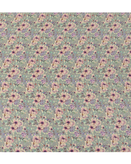 Grey Rose Floral Botanical Print Premium Silk Crepe Fabric, 110 Cms, India-D26875