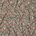 Grey Green Tropical Leaf Print Premium Silk Crepe Fabric, 110 Cms, India-D26874