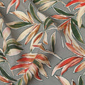 Grey Green Tropical Leaf Print Premium Silk Crepe Fabric, 110 Cms, India-D26874