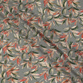 Grey Green Tropical Leaf Print Premium Silk Crepe Fabric, 110 Cms, India-D26874
