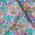 Aqua Green Multicolor Floral Allover Print Premium Silk Crepe Fabric, 110 Cms, India-D26883