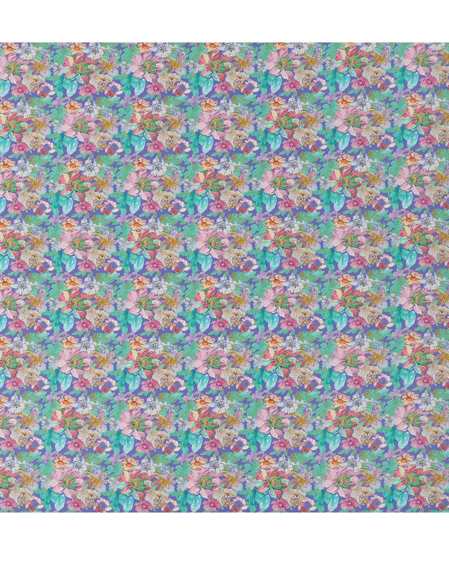 Aqua Green Multicolor Floral Allover Print Premium Silk Crepe Fabric, 110 Cms, India-D26883
