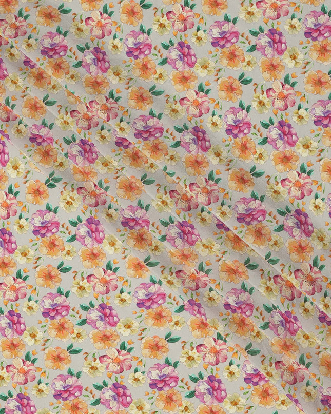 Ivory Multicolor Floral Allover Print Premium Silk Crepe Fabric, 110 Cms, India-D26885