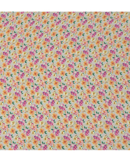 Ivory Multicolor Floral Allover Print Premium Silk Crepe Fabric, 110 Cms, India-D26885