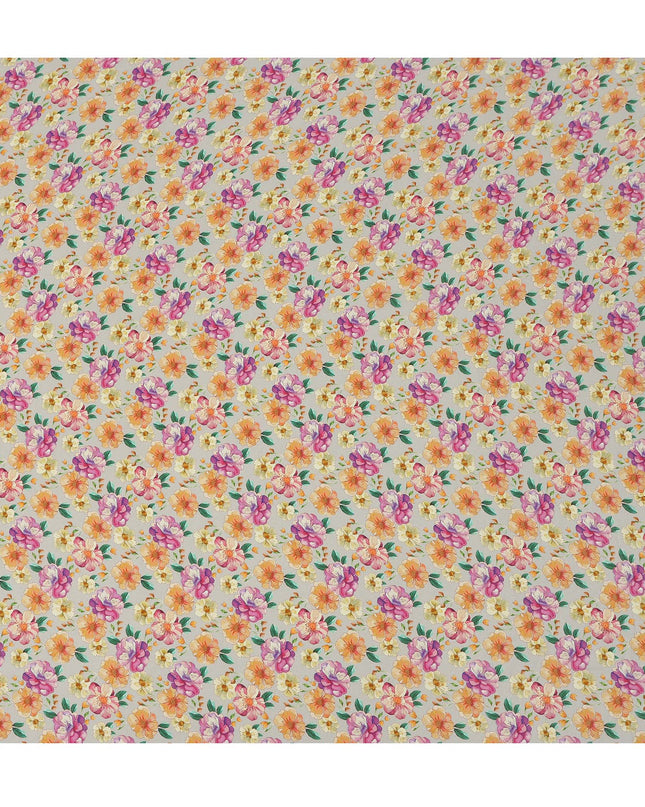Ivory Multicolor Floral Allover Print Premium Silk Crepe Fabric, 110 Cms, India-D26885