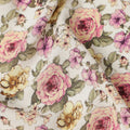Ivory White Rose Floral Allover Print Premium Silk Crepe Fabric, 110 Cms, India-D26870