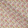 Ivory White Rose Floral Allover Print Premium Silk Crepe Fabric, 110 Cms, India-D26870