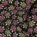 Black Multicolor Leaf Allover Print Premium Silk Crepe Fabric, 110 Cms, India-D26878