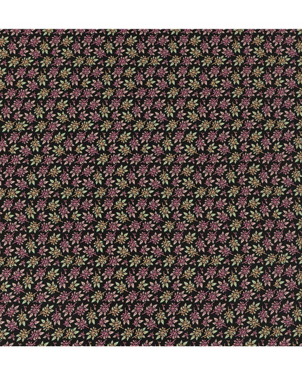 Black Multicolor Leaf Allover Print Premium Silk Crepe Fabric, 110 Cms, India-D26878
