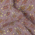 Dusty Lilac Leaf Motif Allover Print Premium Silk Crepe Fabric, 110 Cms, India-D26869
