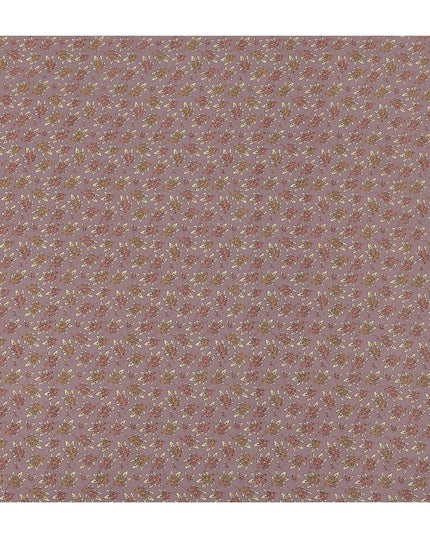 Dusty Lilac Leaf Motif Allover Print Premium Silk Crepe Fabric, 110 Cms, India-D26869