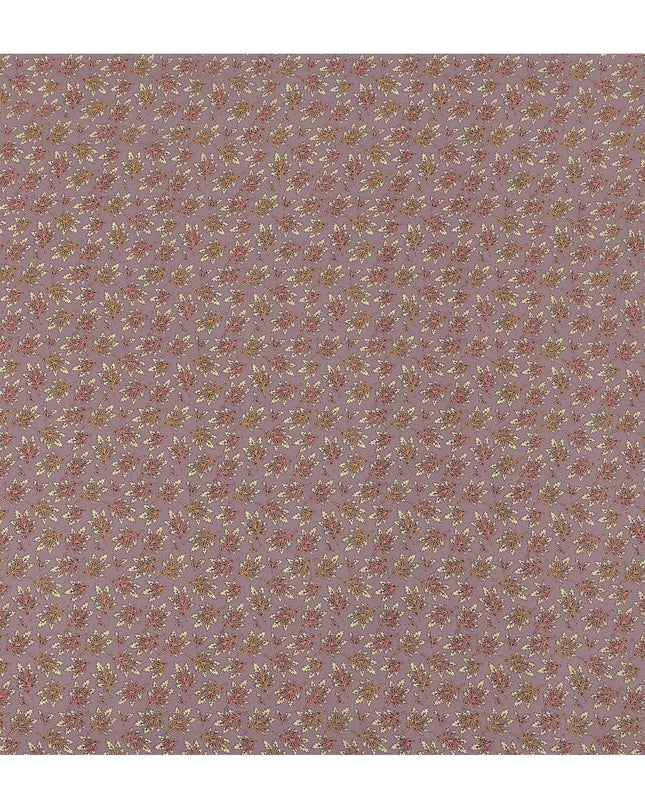 Dusty Lilac Leaf Motif Allover Print Premium Silk Crepe Fabric, 110 Cms, India-D26869