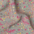 Grey Pastel Botanical Vine Allover Print Premium Silk Crepe Fabric, 110 Cms, India-D26887
