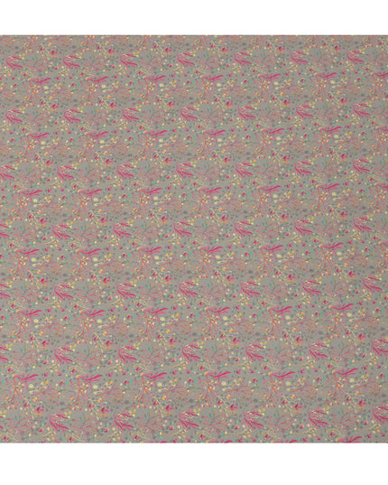 Grey Pastel Botanical Vine Allover Print Premium Silk Crepe Fabric, 110 Cms, India-D26887