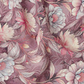 Dusty Mauve Floral Botanical Print Premium Silk Crepe Fabric, 110 Cms, India-D26867