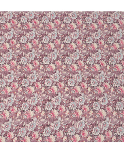 Dusty Mauve Floral Botanical Print Premium Silk Crepe Fabric, 110 Cms, India-D26867