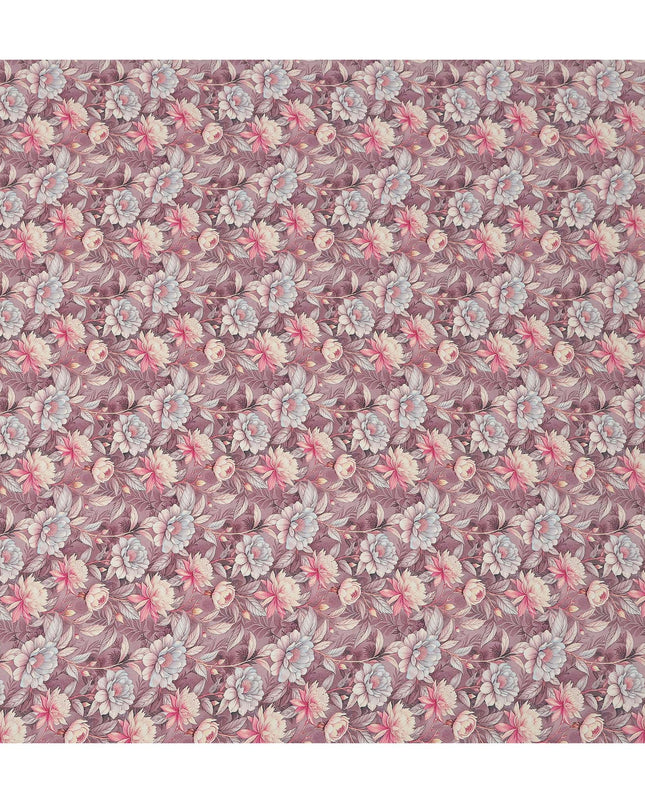 Dusty Mauve Floral Botanical Print Premium Silk Crepe Fabric, 110 Cms, India-D26867