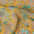 Mustard Yellow Intricate Floral Paisley Print Premium Silk Crepe Fabric, 110 Cms, India-D26877