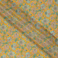 Mustard Yellow Intricate Floral Paisley Print Premium Silk Crepe Fabric, 110 Cms, India-D26877