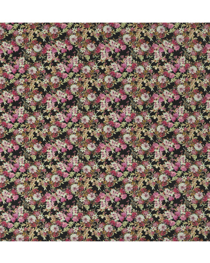 Black Floral Botanical Print Premium Silk Crepe Fabric, 110 Cms, India-D26868